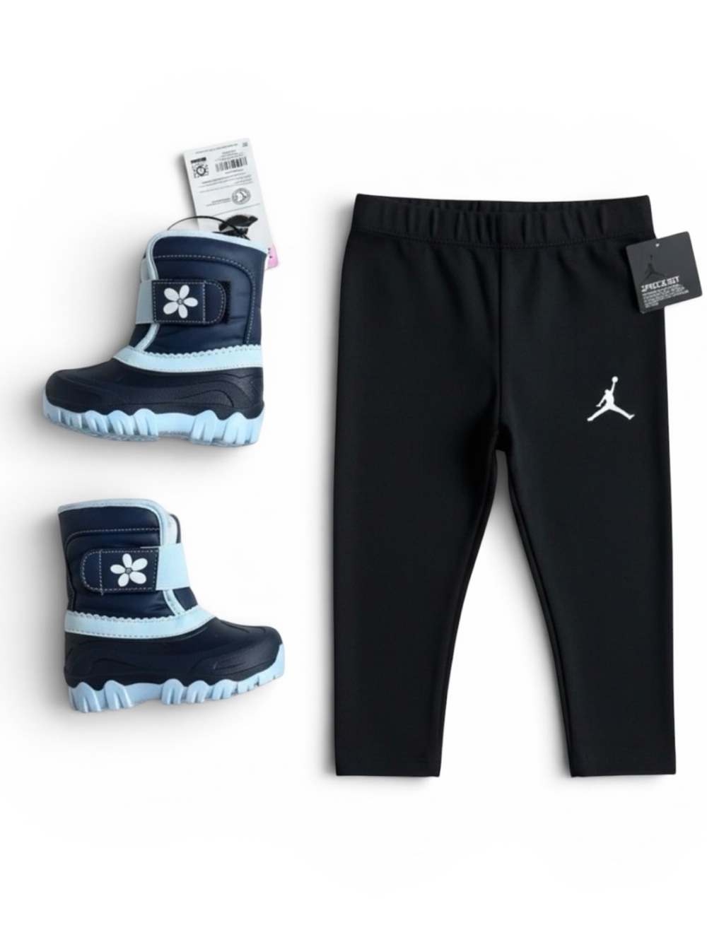 Jordan Logo Leggings + Member’s Mark Snow Boots Black Blue 2-Piece Gift Set 24M